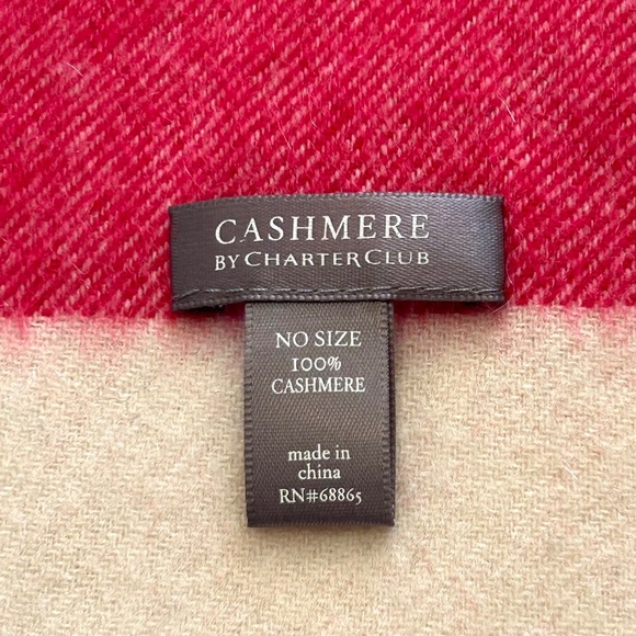 NWOT CHARTER CLUB 100% Cashmere Scarf Red/Pink/Grey/Ivory Black Plaid 10”x62” - Picture 8 of 12